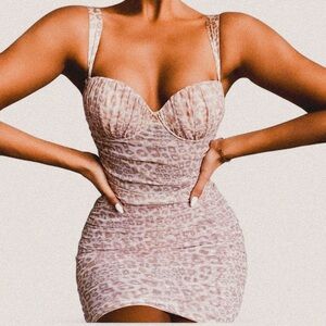 Oh Polly cheetah ruched pink bustier animal instincts mini dress size 4